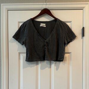 Urban Outfitters Charcoal Button Down Cropped Shirt
